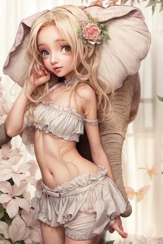  miss hottie, adorable fantasy, very cute, sweet beautiful young woman , elephant--ar 2:3,female doll,little girl fairy,flower fairy,fairy,child fairy,garden fairy,pollen panties,dress doll,fashion do