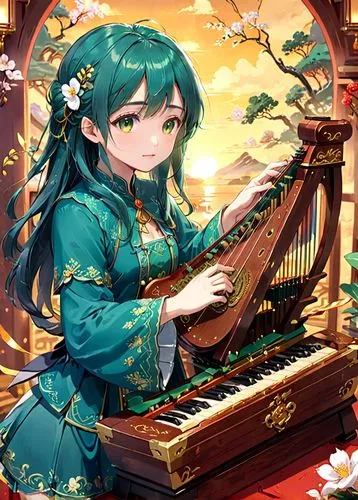 pianist,iris on piano,piano,harp with flowers,harp player,hatsune miku,jazz pianist,piano lesson,harpsichord,piano player,concerto for piano,bamboo flute,piano keyboard,play piano,angel playing the harp,ancient harp,pianet,musician,keyboard instrument,musical background,Anime,Anime,Traditional