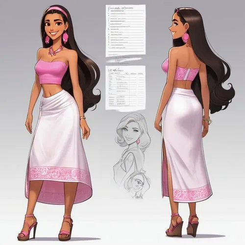 tiana,jasmine,costume design,ball gown,hoopskirt,rapunzel,cocktail dress,princess sofia,sheath dress,concept art,rosa ' the fairy,evening dress,jasmine blossom,girl in a long dress,a girl in a dress,rosa 'the fairy,moana,disney character,fashion design,retro paper doll,Unique,Design,Character Design