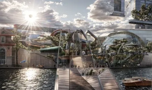 water wheel,cube stilt houses,universal exhibition of paris,landscape design sydney,barangaroo,moveable bridge,aqua studio,3d rendering,garden design sydney,landscape designers sydney,tiger and turtle,airboat,mozart fountain,waterside,artificial island,city fountain,urban design,public art,darling harbor,gondolas