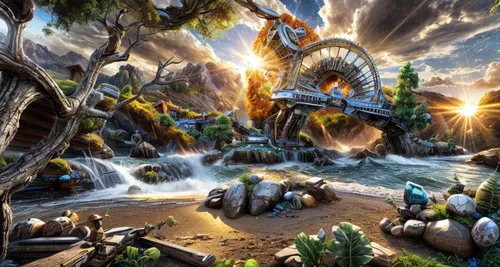 fantasy landscape,skylanders,3d fantasy,fantasy picture,northrend,cartoon video game background,fantasy world,mushroom landscape,fantasy art,maelstrom,fairy world,terraforming,skylander giants,futuristic landscape,druid grove,elves flight,mountain world,the disneyland resort,background image,world digital painting