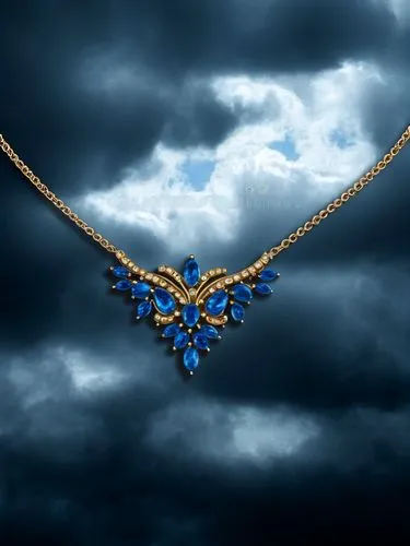 necklace with winged heart,sky butterfly,sekaric,derivable,dark blue and gold,mouawad,Weather,Overcast