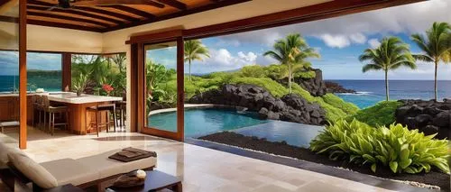 amanresorts,luxury bathroom,holiday villa,tropical house,ocean view,hawaii,tropical island,mustique,oceanview,luxury property,pool house,oceanfront,tropics,luxury home interior,paradis,ocean paradise,tropical greens,hideaways,beautiful home,palmilla,Illustration,Realistic Fantasy,Realistic Fantasy 29