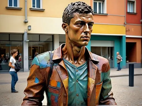  (art by Bruno Catalano)   bust of Ronaldo, hyperrealistic sculptures,  riotously colorful biomorphic forms, genitalia-adorned furniture, and pun-infused titles, an intellectual, conceptual, formal, a