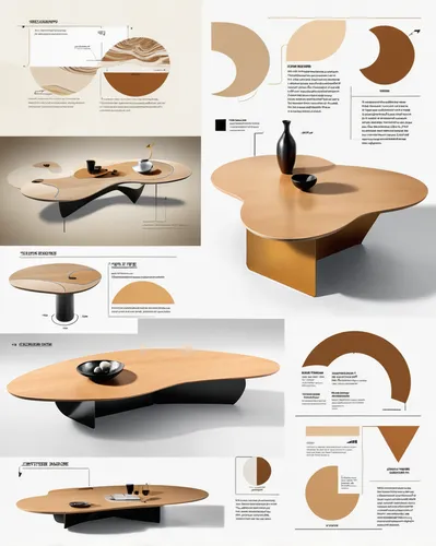 (coffee table design:1.3) sketches of different shapes and forms, material and color suggestion, moodboard, sand tone rendering, a digital rendering, trending on behance, majestic dunes, award winning