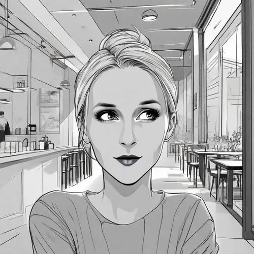 pure random,woman at cafe,waitress,barista,coffee shop,the coffee shop,diner,retro diner,women at cafe,office line art,comic style,girl with speech bubble,coffee tea illustration,soda shop,coffee back