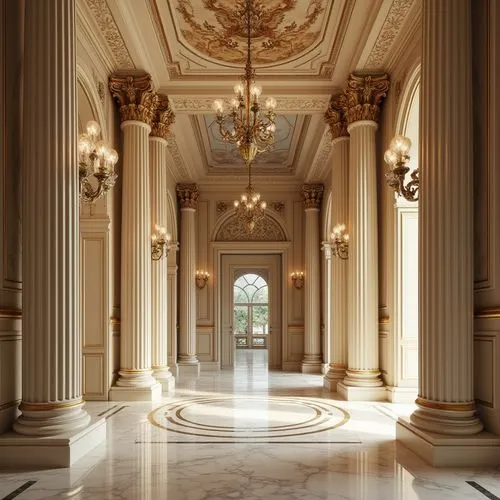 marble palace,ballroom,entrance hall,neoclassical,cochere,royal interior,enfilade,foyer,hall of nations,europe palace,grandeur,hallway,ornate room,corridor,archly,hall of the fallen,versailles,palladianism,ritzau,empty interior,Photography,General,Realistic