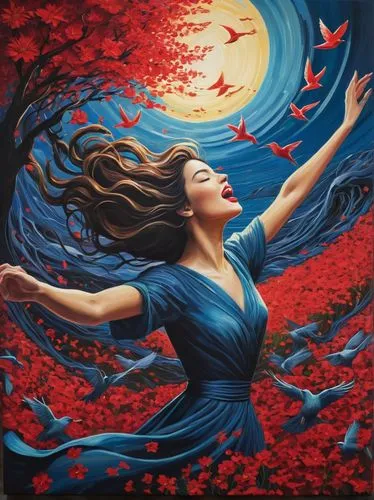 flamenco,oil painting on canvas,flamenca,blue moon rose,persephone,blue birds and blossom,way of the roses,art painting,dance with canvases,dubbeldam,jianfeng,passion bloom,oil painting,hoshihananomia,gracefulness,oriental painting,falling flowers,japanese art,hesperides,liberto,Illustration,Realistic Fantasy,Realistic Fantasy 25