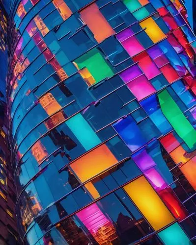 colorful glass,vivid sydney,colorful facade,colored lights,colorful city,colorful light,glass building,glass facades,kaleidoscape,abstract multicolor,tetris,glass pyramid,abstract rainbow,technicolour,luminato,glass facade,glass blocks,technicolor,colorful spiral,intense colours,Conceptual Art,Oil color,Oil Color 23