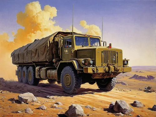 m35 2½-ton cargo truck,artillery tractor,loyd carrier,gaz-53,tank truck,long cargo truck,half track,kamaz,military vehicle,combat vehicle,logging truck,18-wheeler,tracked armored vehicle,land vehicle,medium tactical vehicle replacement,zil-4104,freight transport,armored vehicle,construction vehicle,t2 tanker,Art,Classical Oil Painting,Classical Oil Painting 42