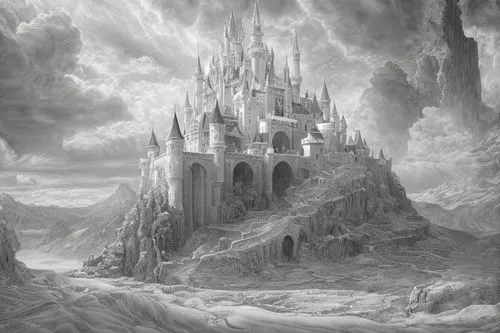 fantasy landscape,ghost castle,castle of the corvin,ice castle,heroic fantasy,fairy tale castle,fantasy picture,haunted castle,fantasy art,gothic architecture,water castle,hall of the fallen,knight's castle,fairytale castle,3d fantasy,ruined castle,fantasy world,fantasy city,haunted cathedral,hogwarts,Art sketch,Art sketch,Ultra Realistic