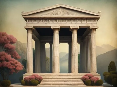 greek temple,doric columns,temple of diana,three pillars,pantheon,roman temple,artemis temple,neoclassical,pillars,amphipolis,neoclassicism,peristyle,classical antiquity,the parthenon,mausolea,egyptian temple,neoclassicist,justitia,erechtheus,parthenon,Illustration,Realistic Fantasy,Realistic Fantasy 35