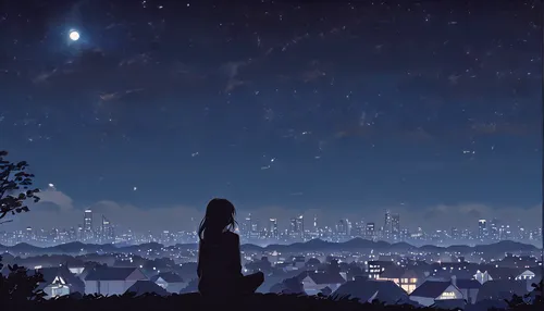 starry sky,night scene,the night sky,nightsky,boogiepop,clear night,night sky,nocturne,night stars,tsukihime,evernight,tanabata,nightscape,moonlit night,somnus,city lights,evening atmosphere,starlight,winter night,starlit,Illustration,Japanese style,Japanese Style 06