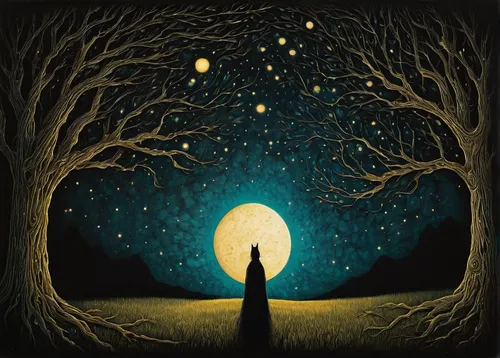 blue moon,moonlit night,hanging moon,girl with tree,moonbeam,moonlit,moon phase,moon and star background,the night of kupala,big moon,lunar phases,full moon,the moon,moon night,queen of the night,light of night,full moon day,sleepwalker,halloween illustration,lunar phase,Illustration,Abstract Fantasy,Abstract Fantasy 19