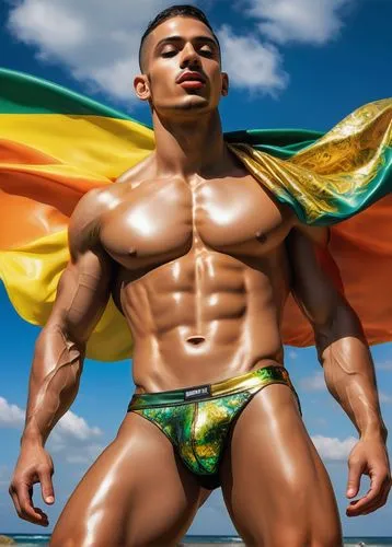 brazilian athlete,topher,goncharov,latino,pot of gold background,guyanese,Art,Classical Oil Painting,Classical Oil Painting 29