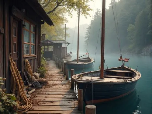 boat landscape,dock,houseboats,houseboat,floating huts,undock,boat dock,boat yard,boathouses,boat shed,wooden boat,fishing village,boathouse,wooden boats,abandoned boat,wooden pier,boat house,boat harbor,docks,moored,Photography,General,Realistic