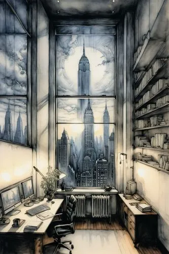 schuitema,schuiten,arkham,neverwhere,shinra,brodsky,dreamfall,sci fiction illustration,bioshock,skyscraping,city scape,cityscapes,study room,modern office,arcology,background design,gotham,coldharbour,westerfeld,world digital painting,Illustration,Retro,Retro 25