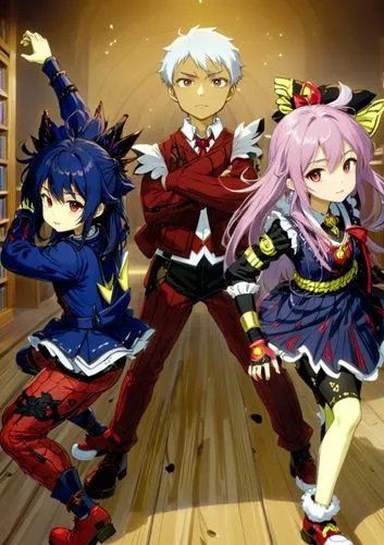 an animated picture of two girls in anime clothes, one holding up her hand,the three magi,disgaea,touhou,vocaloids,phantasmagorical,dragon slayers,gurren,berserkers,falcom,mages,personifications,kemco