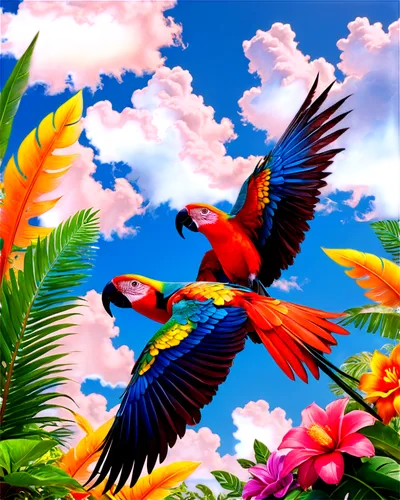 macaws of south america,macaws,tropical birds,colorful birds,rainbow lorikeets,couple macaw,lorikeets,macaws blue gold,macaws on black background,sunbirds,parrots,passerine parrots,birds of paradise,flower and bird illustration,tanagers,toucans,rosellas,macaw,tropical bird climber,conures,Illustration,Realistic Fantasy,Realistic Fantasy 39