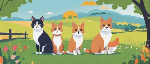 rabbit family,foxes,garden-fox tail,dog illustration,corgis,ibizan hound,cat family,basenji,rabbits,color dogs,woodland animals,fox hunting,horsetail family,rabbits and hares,whimsical animals,kennel club,welsh cardigan corgi,three dogs,rough collie,hare trail,Illustration,Vector,Vector 01