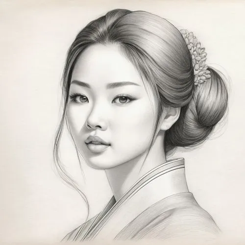 hanfu,hanbok,chuseok,goryeo,geisha girl,oriental girl,Illustration,Black and White,Black and White 30