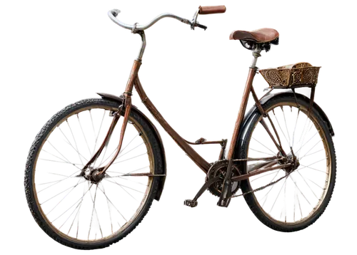 Vintage bicycle, shiny metal frame, brown leather seat, intricate gear system, rusty chain, worn-out pedals, old-fashioned bell, morning dew, soft sunlight, 3/4 composition, shallow depth of field, wa