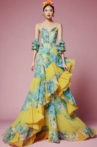 a woman in a dress and flower crown,siriano,a floor-length dress,xiaoqing,cfda,filipiniana,eveningwear,Photography,Fashion Photography,Fashion Photography 18