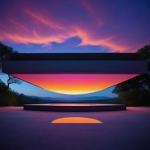 futuristic art museum,mirror house,rainbow bridge,roof landscape,incredible sunset over the lake,futuristic landscape,colorful glass,outdoor table,futuristic architecture,glass roof,symmetrical,skylight,reflecting pool,virtual landscape,harmony of color,infinity swimming pool,roof lantern,the eternal flame,color fields,glass window,Illustration,Realistic Fantasy,Realistic Fantasy 05