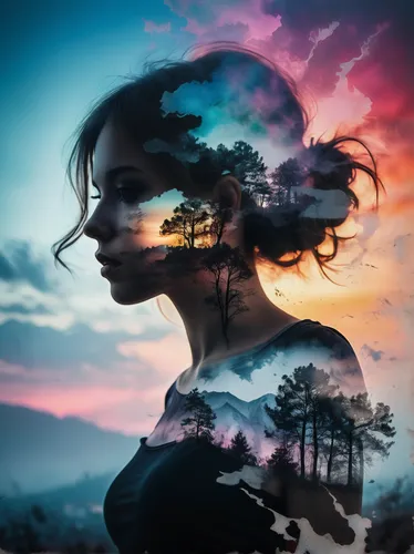 double exposure,girl with tree,mystical portrait of a girl,photo manipulation,photomanipulation,silhouette art,woman silhouette,multiple exposure,image manipulation,woman thinking,world digital painting,mother nature,photoshop manipulation,creative background,fantasy picture,parallel worlds,digital art,women silhouettes,dryad,mother earth,Photography,Artistic Photography,Artistic Photography 04