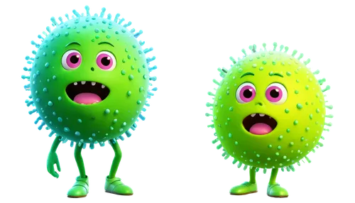 Microscopic germs, colorful, transparent background, 3D spherical shape, tiny legs, slimy texture, glowing effect, soft focus, warm lighting, cinematic composition, HD details, futuristic laboratory s