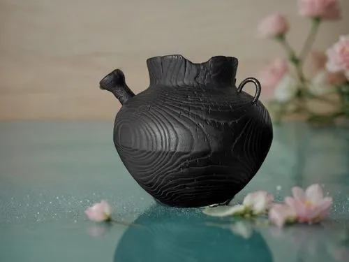 this vase is on the table by the flowers,fragrance teapot,vase,flower vase,clay jug,asian teapot,netsuke