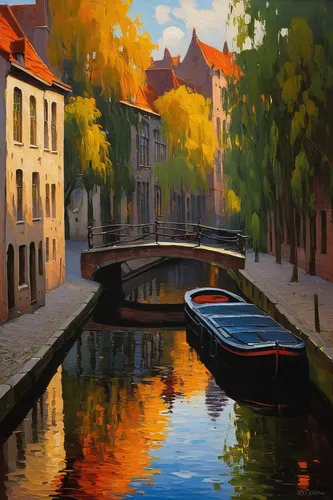 canals,colmar,bruges,canal,netherlands,the netherlands,alsace,grand canal,city moat,gdańsk,oil painting on canvas,amsterdam,boat landscape,dutch landscape,colmar city,oil painting,bydgoszcz,holland,belgium,art painting,Illustration,Abstract Fantasy,Abstract Fantasy 22