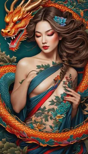 moondragon,oriental princess,oriental painting,dragones,qilin,golden dragon,Photography,General,Fantasy