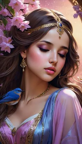 fantasy art,oriental princess,fantasy portrait,fantasy picture,radha,jasmine blossom,jasmine,fairy tale character,faery,fantasy woman,lilac blossom,mystical portrait of a girl,golden lilac,rapunzel,faerie,fairy queen,zodiac sign libra,world digital painting,argan,splendor of flowers,Conceptual Art,Fantasy,Fantasy 03