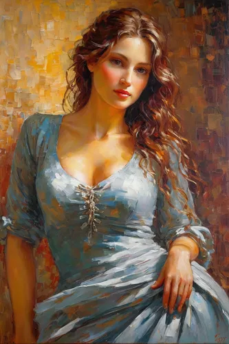 oil painting,young woman,romantic portrait,oil painting on canvas,girl in cloth,italian painter,woman portrait,art painting,celtic woman,portrait of a girl,girl with cloth,young girl,persian,young lady,radha,girl in a long dress,girl portrait,mystical portrait of a girl,woman sitting,woman at cafe,Art,Classical Oil Painting,Classical Oil Painting 03