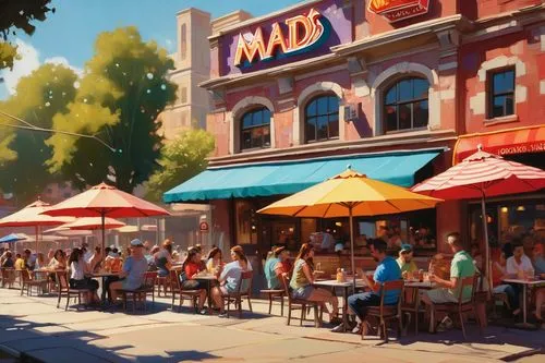 palo alto,napa,the disneyland resort,watercolor cafe,restaurants,ice cream parlor,a restaurant,fishermans wharf,sonoma,colored pencil background,fast food restaurant,grilled food sketches,gas lamp,the coffee shop,napa valley,beer garden,world digital painting,chai tow kway,wine tavern,outdoor dining,Conceptual Art,Oil color,Oil Color 04