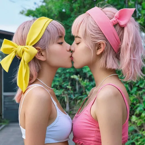 girl kiss,cheek kissing,kissing,smooch,kisses,harajuku,kiss,cosplay image,japanese kawaii,pink double,hierochloe,making out,cosplay,muah,two girls,kawaii,ganmodoki,pink bow,kiss flowers,cat ears,Conceptual Art,Daily,Daily 27