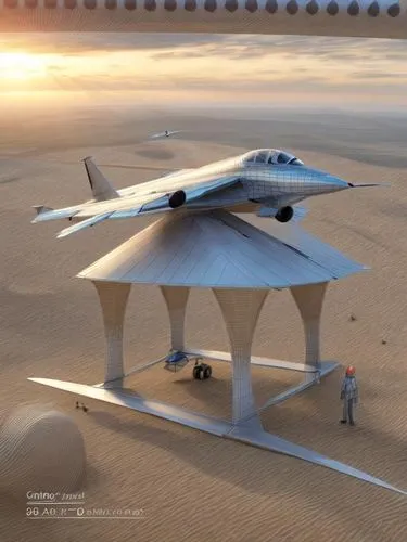 Generate a 3d image of gazibo inspired by the aeroplane,supersonic aircraft,supersonic transport,boeing x-45,stealth aircraft,rocket-powered aircraft,northrop grumman,sky space concept,lockheed martin