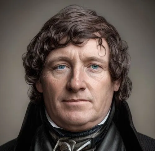 A photo portrait of Irish historical hero Daniel O'Connell in 1844, he's wearing a dark wig and is about 50 or 60 years old,robert harbeck,htt pléthore,fraser,james sowerby,jane austen,thomas heather 