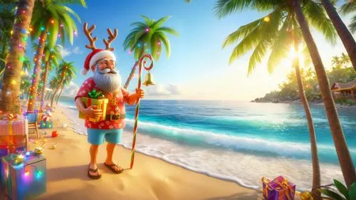 santa claus at beach,christmas on beach,christmas island,christmas background,christmasbackground,travelocity,christmas wallpaper,santaland,holiday complex,holidaymaker,the holiday of lights,st claus,paradise beach,luau,junkanoo,3d background,summer background,delight island,tropical beach,christmas trailer