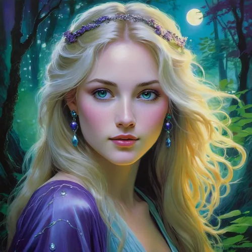 fantasy portrait,faerie,fantasy picture,fantasy art,rapunzel,mystical portrait of a girl,elsa,faery,fairy tale character,fantasy woman,fairy queen,celtic woman,the enchantress,sorceress,fae,romantic portrait,jessamine,enchanting,blue moon rose,romantic look,Illustration,Realistic Fantasy,Realistic Fantasy 16