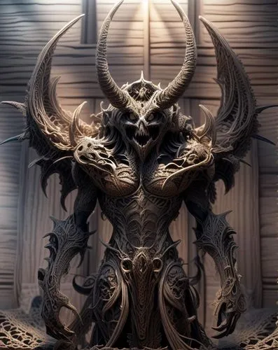 oryx,horned,diablo,spawn,alien warrior,dark elf,death god,the throne,warlord,trioceros,devil,skull statue,hall of the fallen,garuda,throne,daemon,door knocker,minotaur,iron door,horns