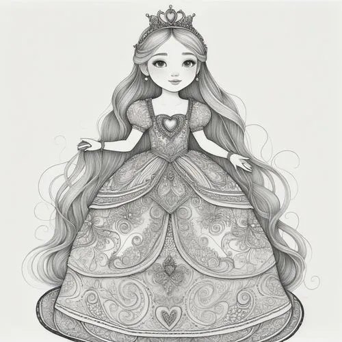 heart with crown,peignoir,queen of hearts,ballgown,thumbelina,guanyin,Illustration,Black and White,Black and White 13