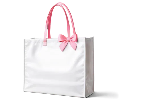 PNG shopping bag, white fabric, golden zipper, soft padding, pink ribbon tie, shiny metal handle, square shape, 3/4 composition, soft focus, pastel color tone, natural light.,shopping bag,gift bag,gif