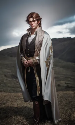 Make him wear a reinassance outfit,joan of arc,king arthur,celtic queen,female warrior,tyrion lannister,warrior woman,imperial coat,cosplay image,biblical narrative characters,cloak,rob roy,cullen ski