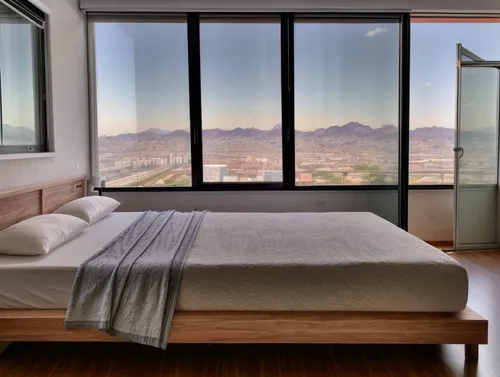 COLOCA LA CAMA EN POSICIÓN VERTICAL,canopy bed,sleeping room,sky apartment,bedroom window,guestroom,hotel w barcelona,penthouse apartment,room divider,japanese-style room,sliding door,eilat,guest room