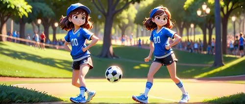 anime 3d,3d rendered,sports girl,soft tennis,tracer,sports uniform,track golf,track,speed golf,two girls,tennis,3d fantasy,3d render,little league,trainers,walk in a park,track and field,background bokeh,cheering,animation,Anime,Anime,Cartoon