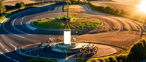 PARADAS DE BICIS CON PANELES SOLARES,roundabout,highway roundabout,victory column,roundabouts,obelisco,sun dial,kalemegdan,berlin victory column,sundial,wallonne,the netherlands,vigeland,sceaux,minar,