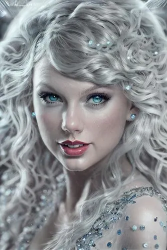 Taylor Swift in a crystal ocean glitter dress extremely detailed professional photography of (((an ethereal spirit))) with a mischievous smile and glowy eyes. Otherworldly creature, magical scene, an 