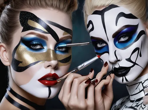 makeup artist,feline look,make-up,cosmetics,face paint,applying make-up,harlequin,mime artist,women's cosmetics,make up,makeup mirror,vintage makeup,pop art style,the make up,painted lady,contour,mime,makeup,tribal masks,split personality,Photography,Fashion Photography,Fashion Photography 26